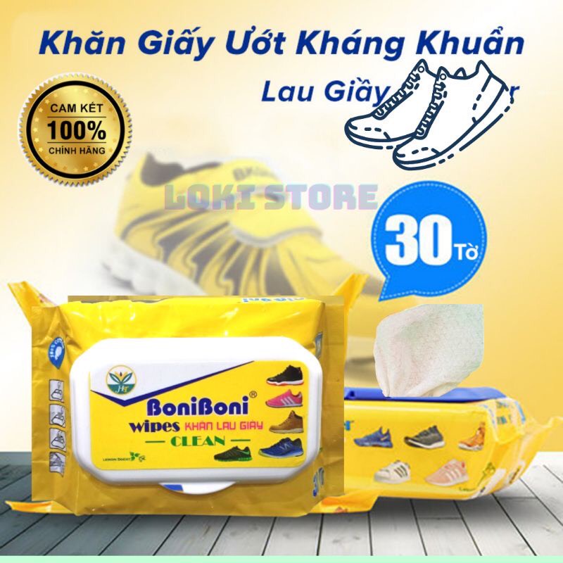 Khăn giấy lau giày 30 tờ siêu sạch hộp 30 tờ siêu hot không hoá chất làm hại vải