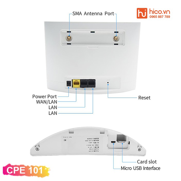 Bộ Phát Wifi Từ Sim 3G 4G LTE CPE 101 - 3 Cổng Lan , Truy Cập Tối Đa 32 Thiết Bị , Lắp Cho Oto Khách , Camera , TV Smart