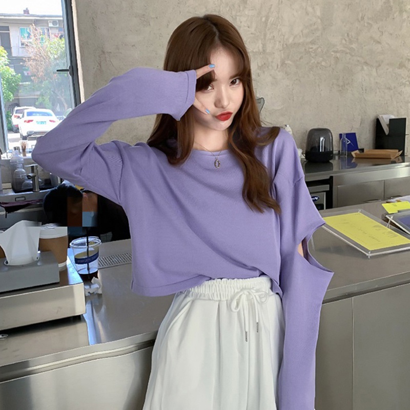 IELGY  Áo Thun Dài Tay Màu Sắc Đơn Giản Dễ Phối Đồ Cho Nữ