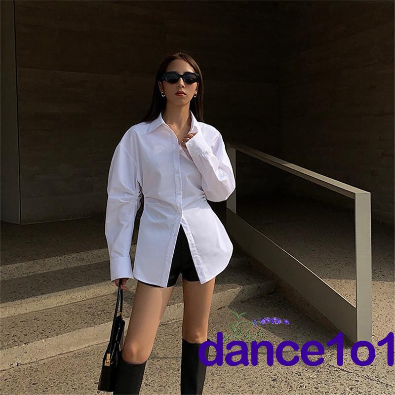 Áo Sơ Mi Dài Tay Cổ Bẻ Màu Trơn Khiêu Vũ1O1- Thời Trang Dành Cho Nữ