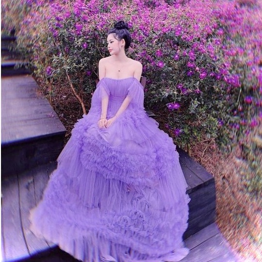 Đầm maxi đi biển dự tiệc lưới tầng cánh tiên - Maxi Ngọc lan