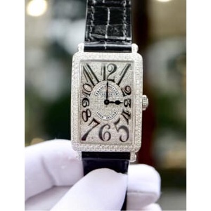 Đồng hồ Nữ Franck Muller chữ nhật mặt kín đá cao cấp chạy pin máy Nhật size 34mm dây da nhiều mầu