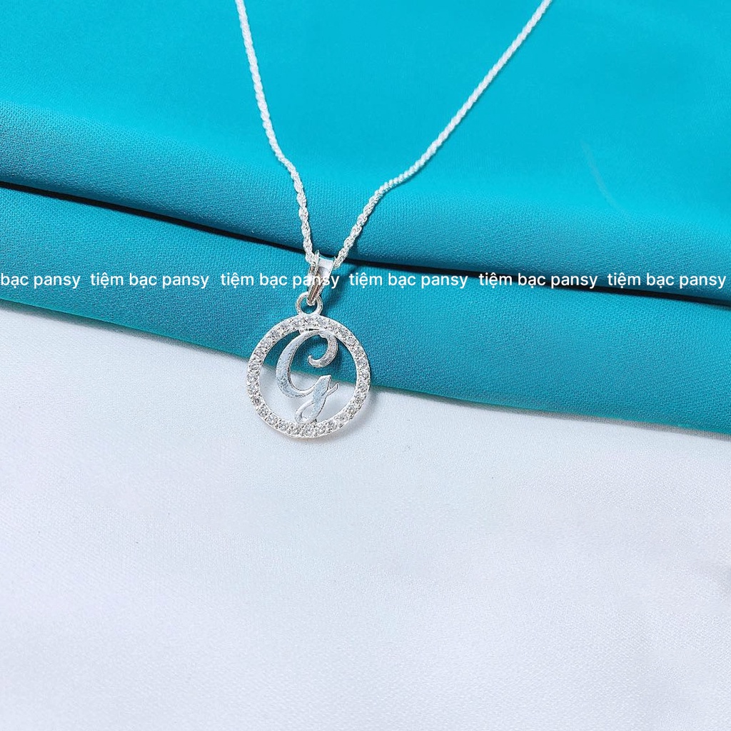 Dây chuyền bạc nữ PANSY mặt chữ cái theo tên - Vòng cổ nữ bạc ta 925 viền tròn nạm đá lấp lánh, có thể kết hợp đeo đôi
