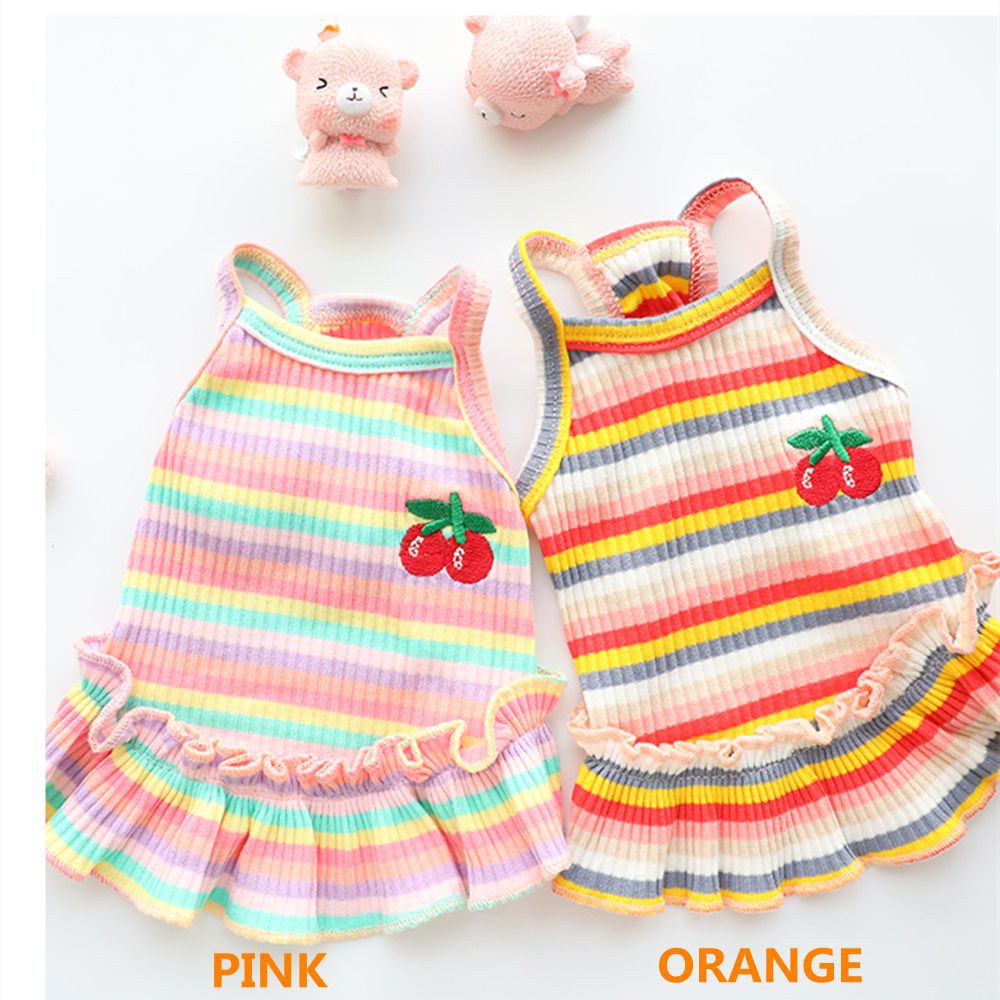 Đầm công chúa không tay bằng cotton họa tiết cầu vồng cherry phối ren dành cho thú cưng nhỏ vừa dễ thương