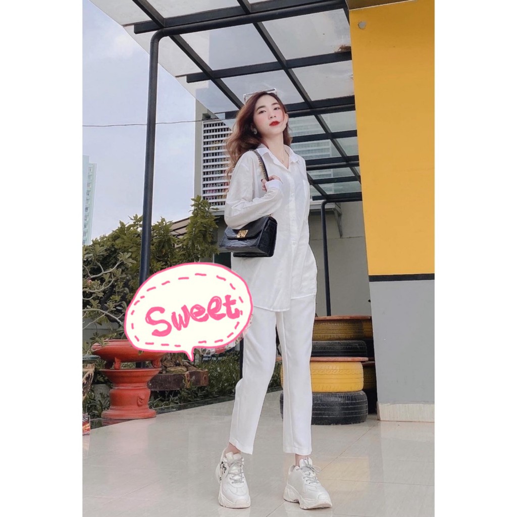 ÁO SƠ MI ĐŨI LỤA OVERSIZE CÓ TÚI NGỰC SWEET (Ảnh thật )