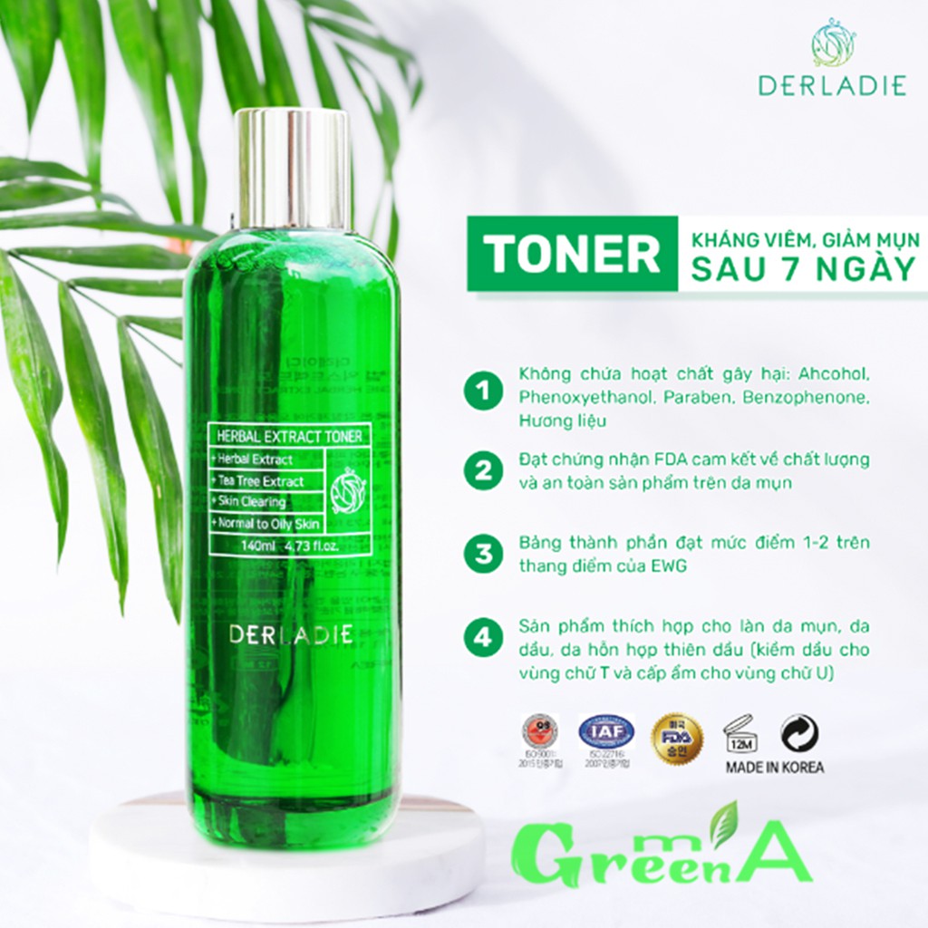 Toner Tràm Trà Derladie Nước Hoa Hồng Giảm Mụn Kiềm Dầu Derladie Herbal Extract Tee Tree Toner [NHẬP KHẨU CHÍNH HÃNG] | BigBuy360 - bigbuy360.vn