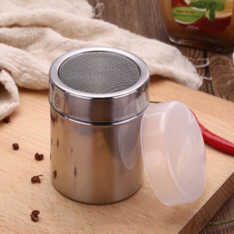 Lọ rắc bột cacao - matcha -bột phô mai  có nắp và bộ khuôn rắc bột 16 tấm