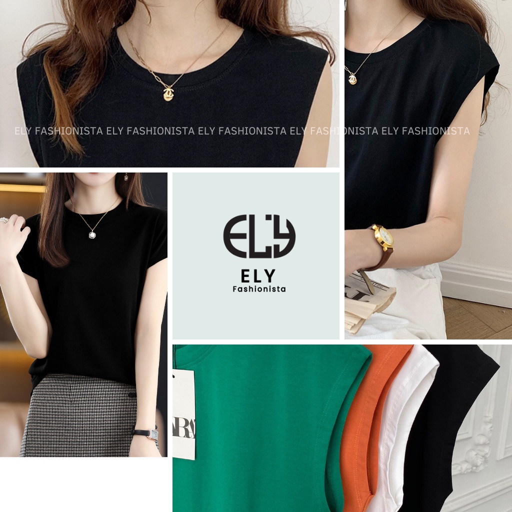 [HÀNG MAY SUẤT KHẨU] áo phông nữ cổ tròn cotton tay hến sát nách phong cách hàn quốc from rộng ba lỗ trơn basic ELY210