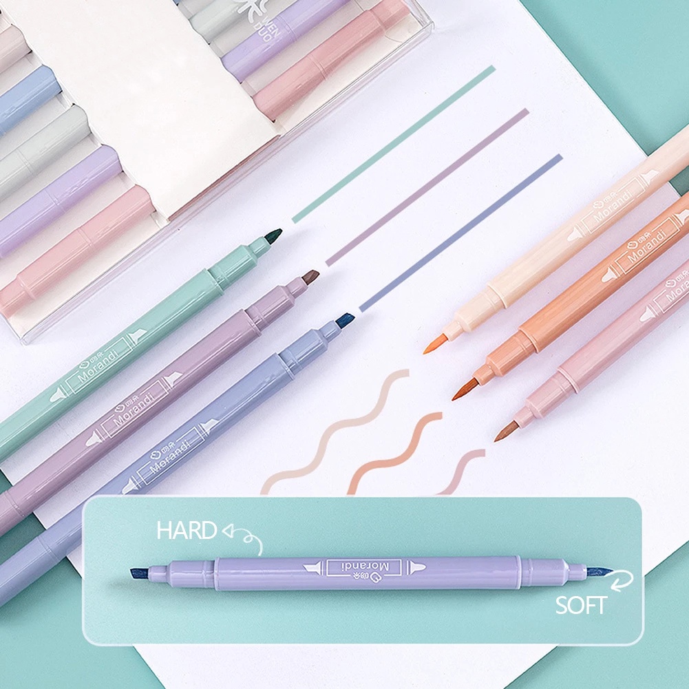 Set 6 Bút Đánh Dấu Hai Đầu Nhiều Màu Sắc Phong Cách Ins Dành Cho Học Sinh / Văn Phòng