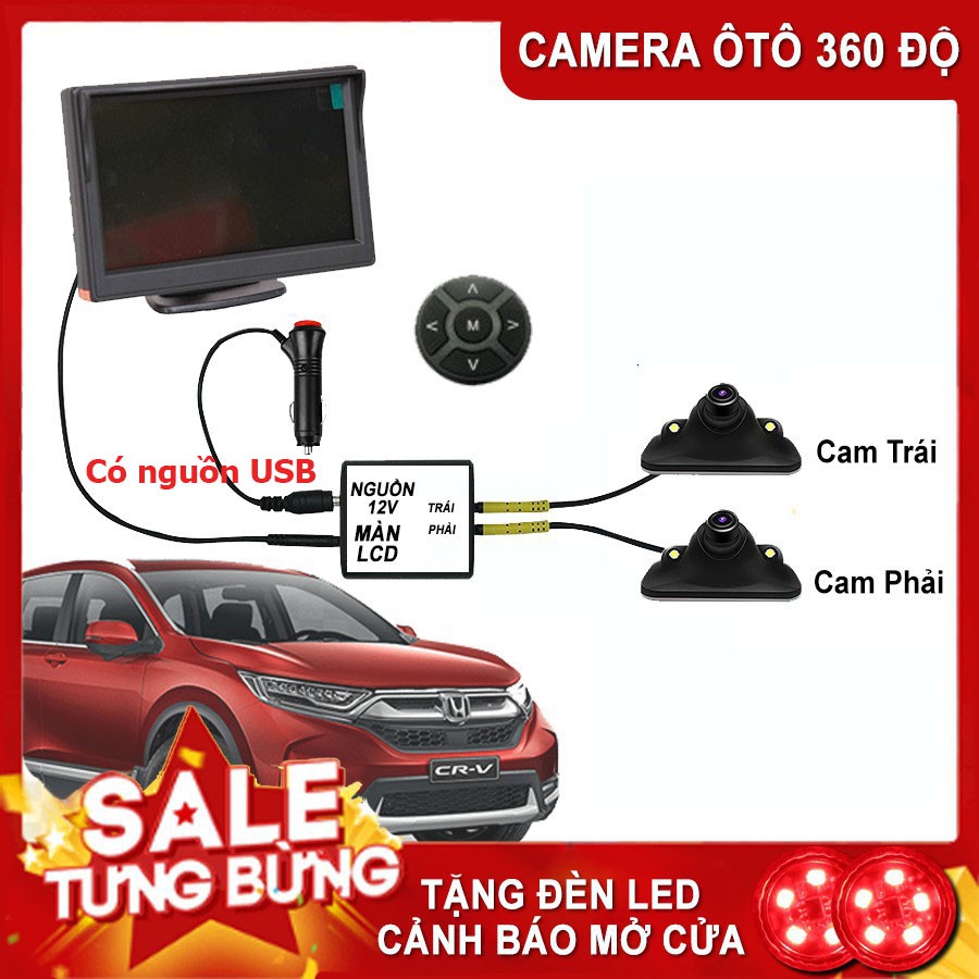 [CHÍNH HÃNG] Camera 360 Ô Tô Full Màn Hình Siêu Nét Full HD 4,3 inch Soi 2 Bánh Trái, Phải BH 2 Năm - Thiên Vương Shop