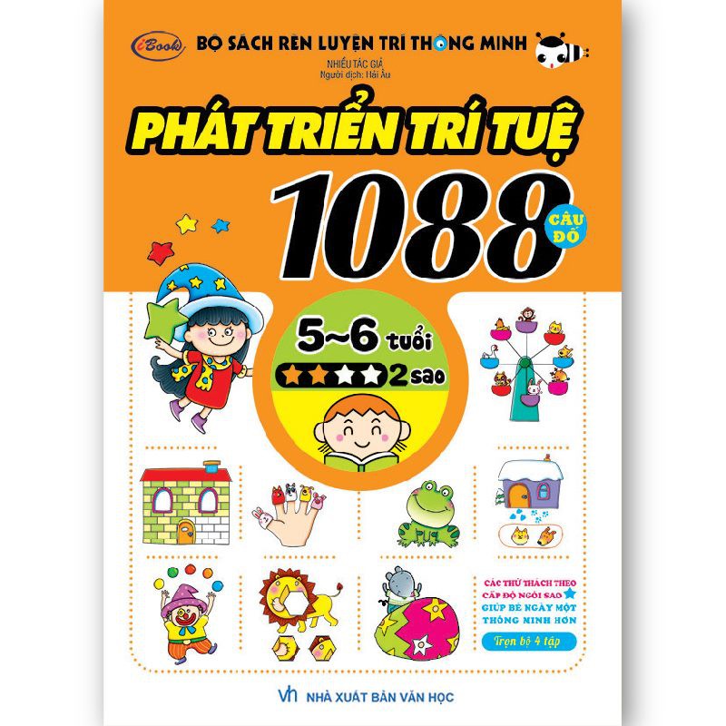 Sách thiếu nhi - 1088 CÂU ĐỐ PHÁT TRIỂN TRÍ TUỆ cho bé 5-6 tuổi - 2 sao, 3 sao