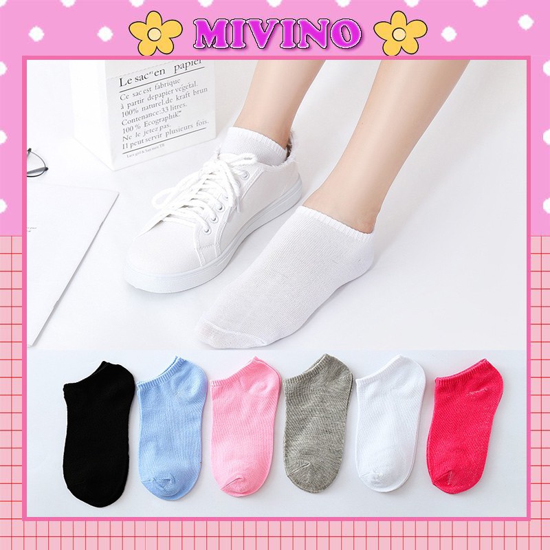 Tất nữ cổ ngắn Mivino tất trơn hàn quốc vintage phong cách đơn giản TN66