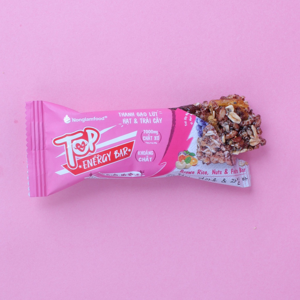 Thanh Gạo Lứt Hạt &amp; Trái Cây Nông Lâm Top Energy Bar (Hộp 272g)-Bánh ăn kiêng giòn ngon, thay thế bữa ăn sáng dinh dưỡng