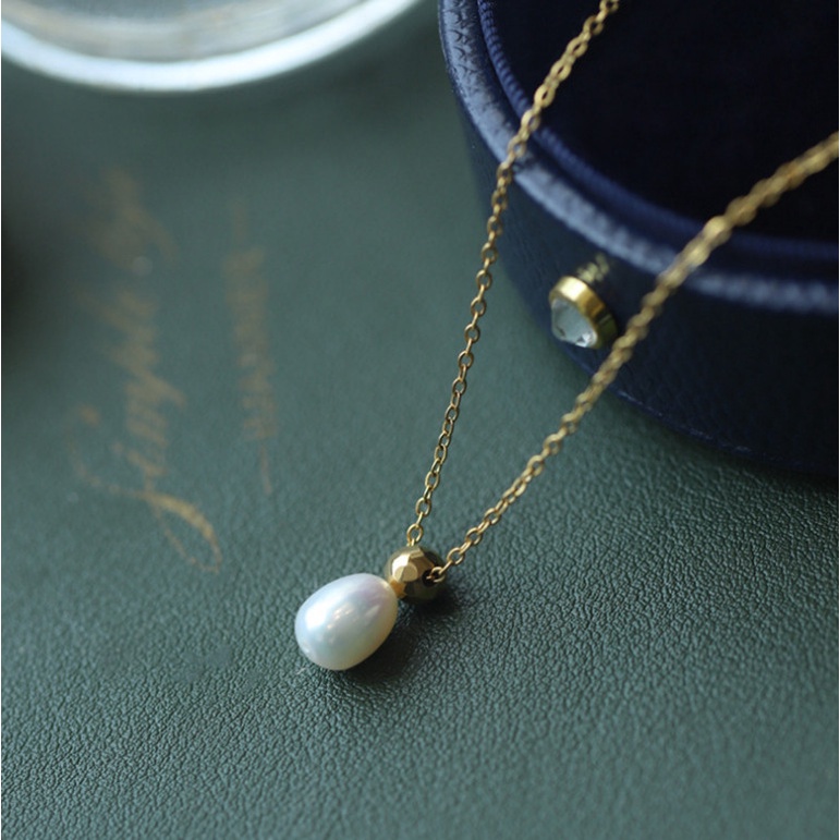 Dây Chuyền Giọt Nước Ngọc Trai Nhân Tạo Titan Ko Đen TT 4406