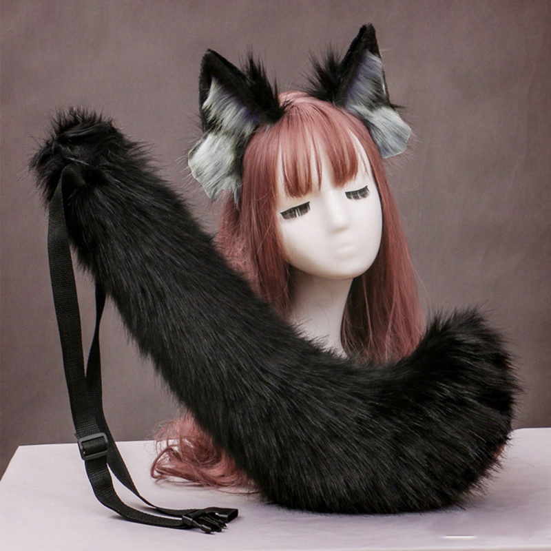 Băng Đô Tai Sói Giả Lông Thú Có Đuôi Dài Hóa Trang Halloween