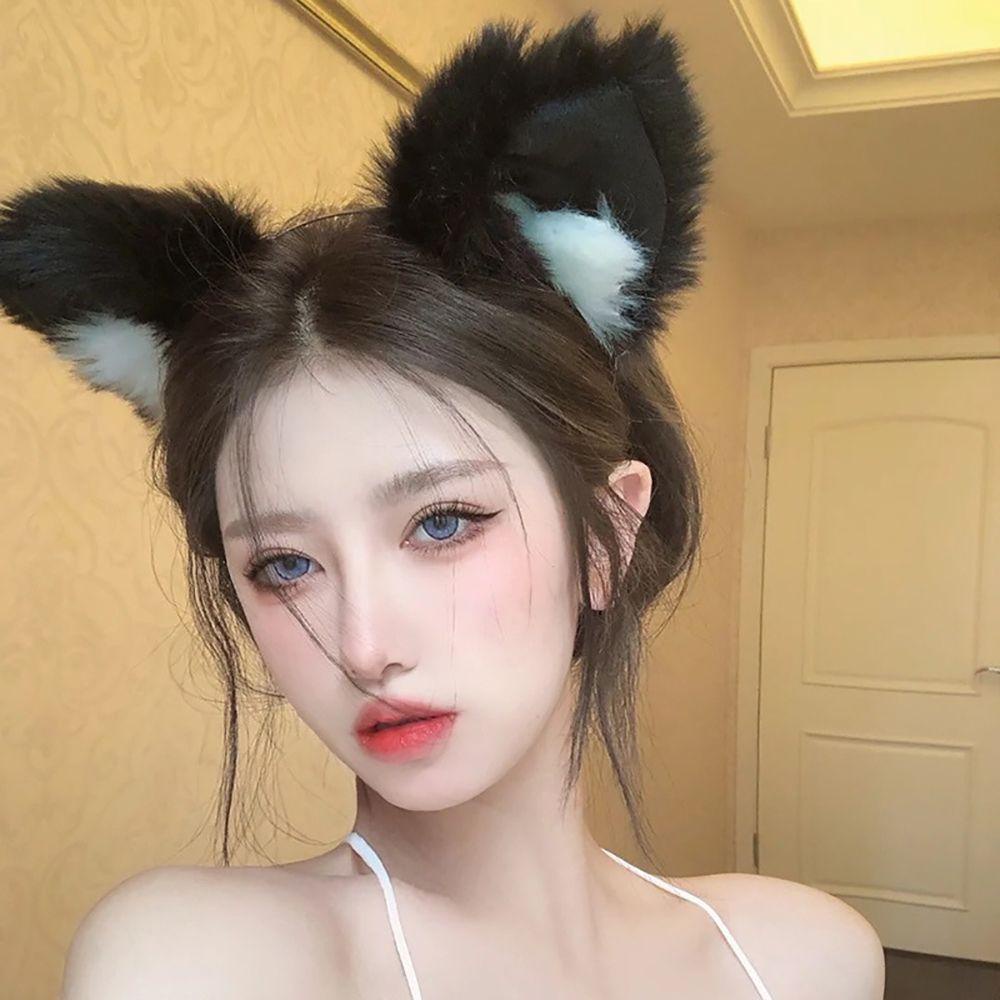 Băng Đô Tai Mèo Bằng Vải Bông Màu Ngà Dễ Thương Dành Cho Bạn Nữ