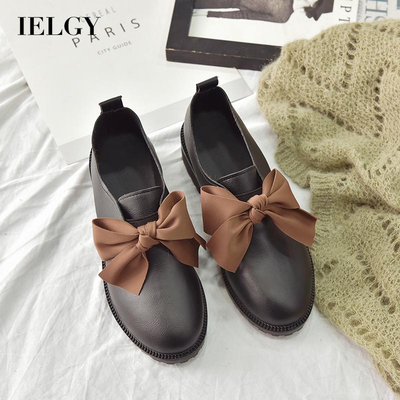 IELGY cute wild Korean version British small leather shoes retro college wind tide shoes solid color ribbon stepping leisure bow