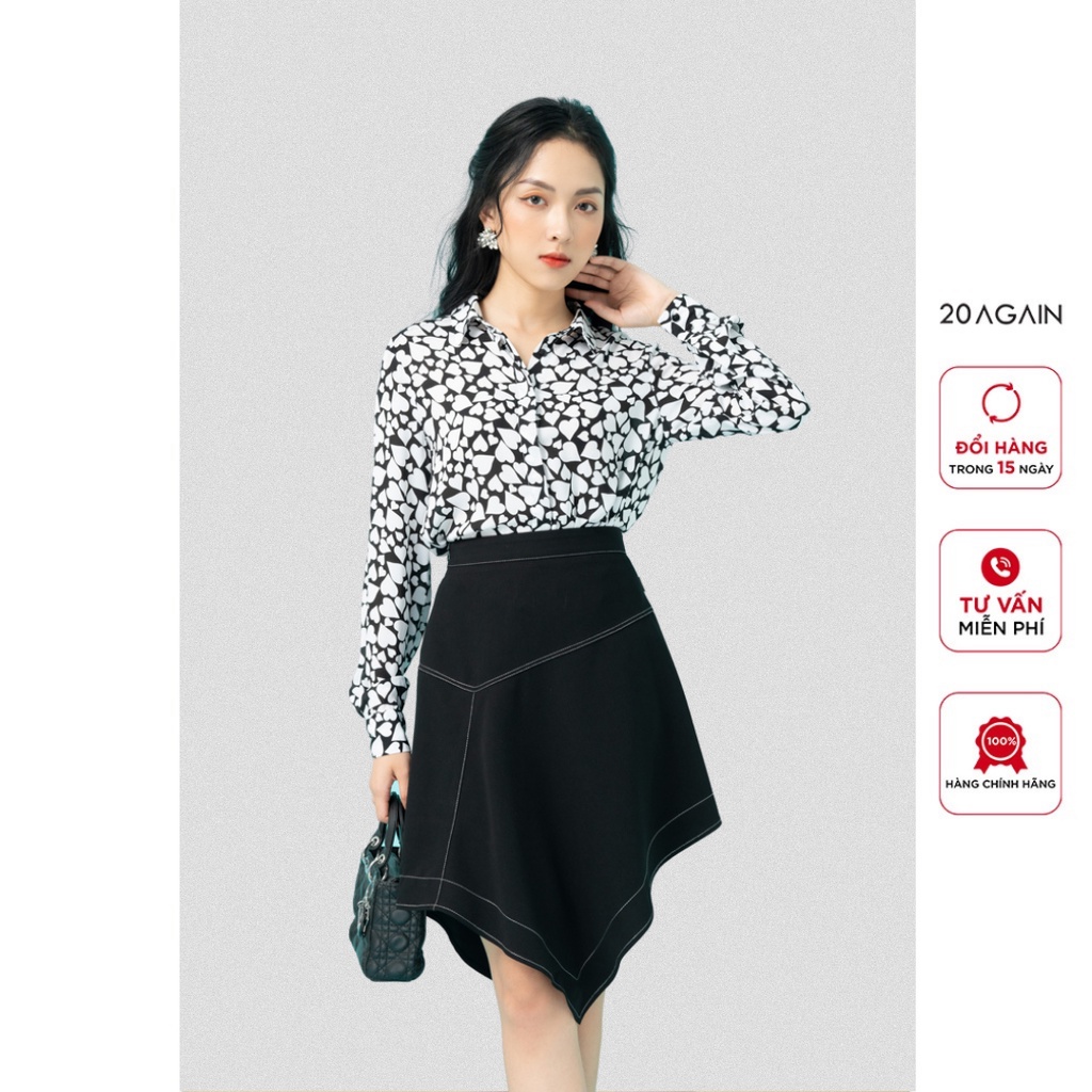 Áo sơ mi nữ basic 20AGAIN, thiết kế họa tiết độc đáo ASA1620