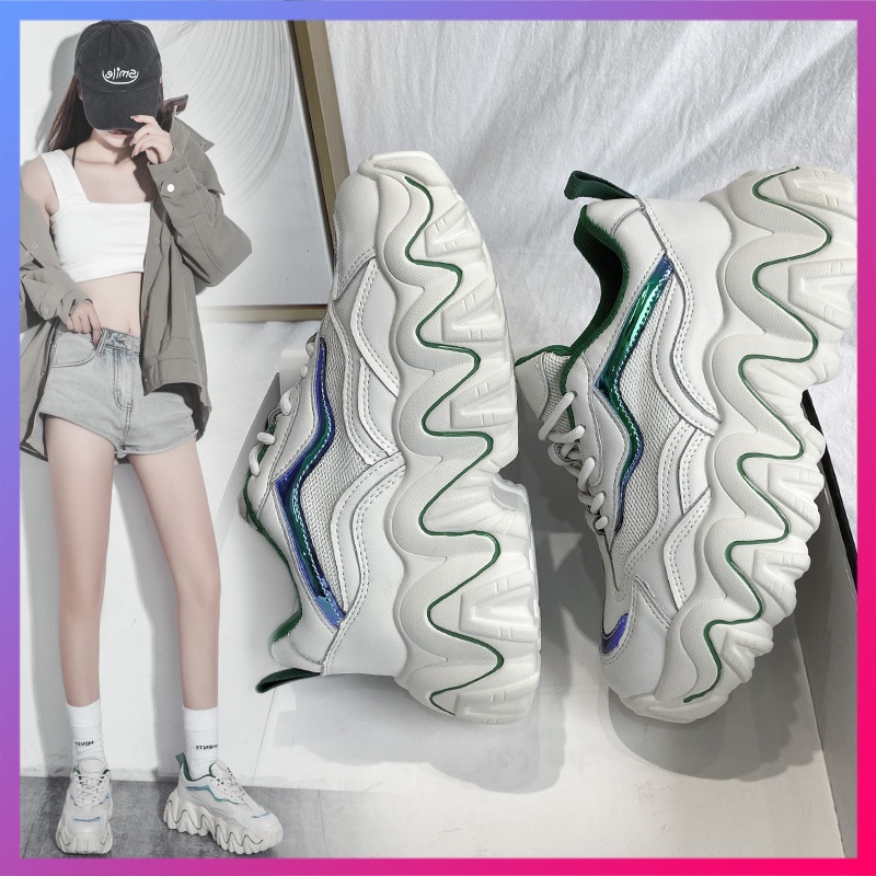 Giày thể thao phản quang nữ gợn sóng kiểu đế, ULzzang Giày Dép Nữ cao cấp Hàn Quốc mẫu mới nhất