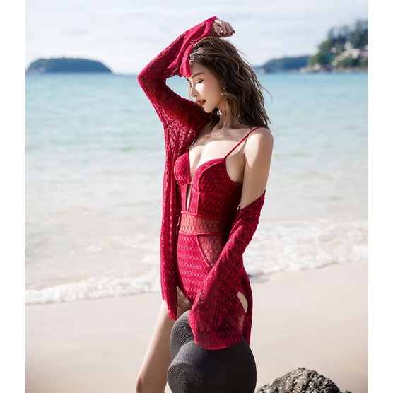 Bikini ren bi cao cấp 20022 - LULIQUEEN - đồ bơi đi biển kèm choàng ren