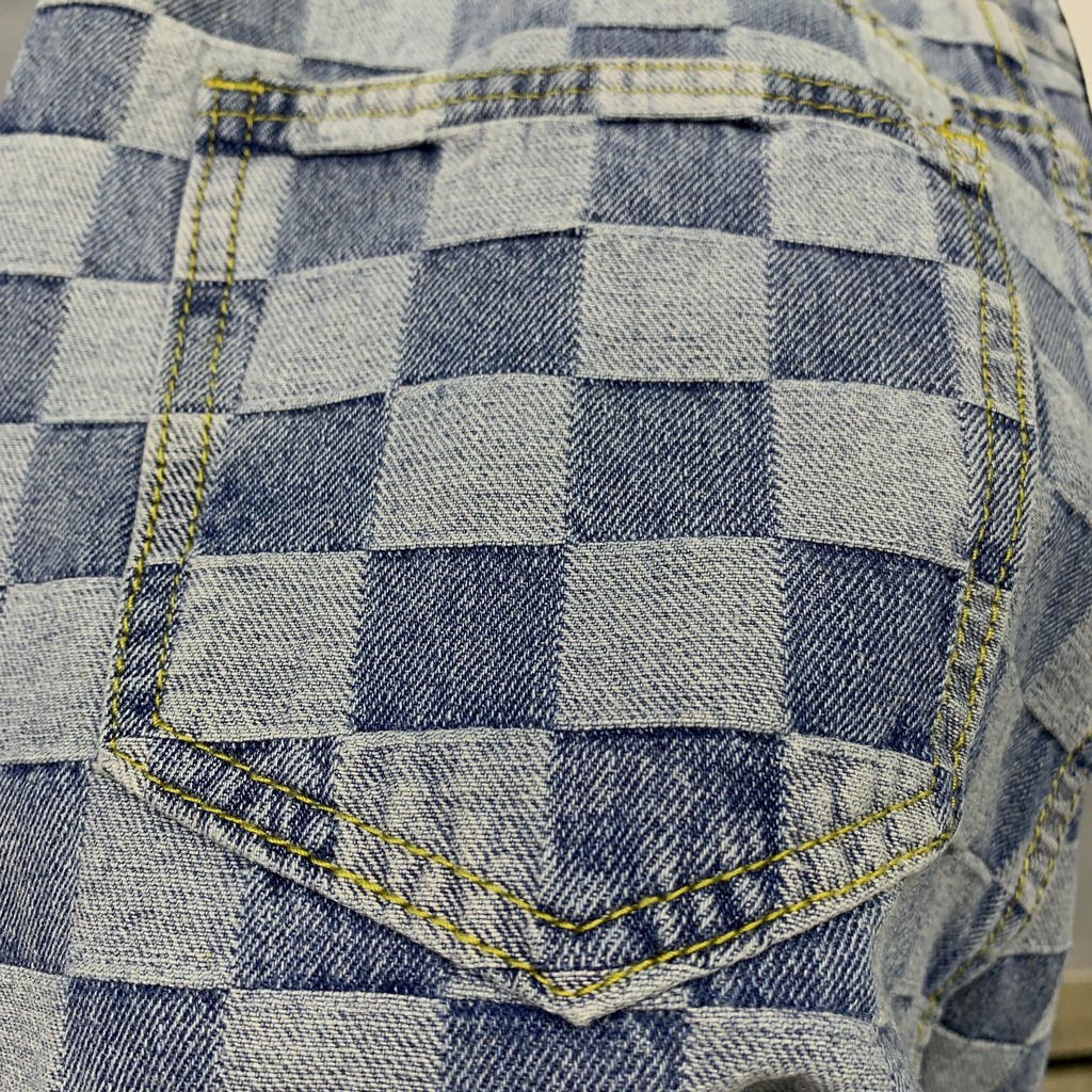 [Dập Nổi] Quần Jean ống suông rộng họa tiết kẻ đường phố unisex streetwear kẻ ô vân chìm xuông phối với sneaker | BigBuy360 - bigbuy360.vn