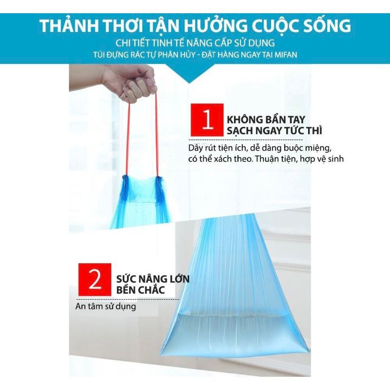 Túi Đựng Rác Tự Phân Hủy Có Dây Rút 45x50 cm 15 túi/cuộn