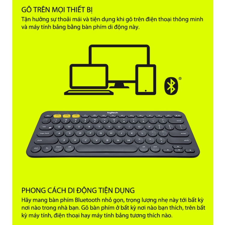 Bàn phím bluetooth logitech K380, kết nối không dây 3 thiết bị, tương thích windows, ios, Mac, androi