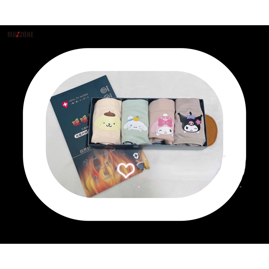 Maxzone Set 4 Quần Lót Cotton Không Để Lại Dấu Vết Kháng Khuẩn In Hình Sanrio Kuromi Melody Cinnamoroll Pompom Purin Cho Nữ