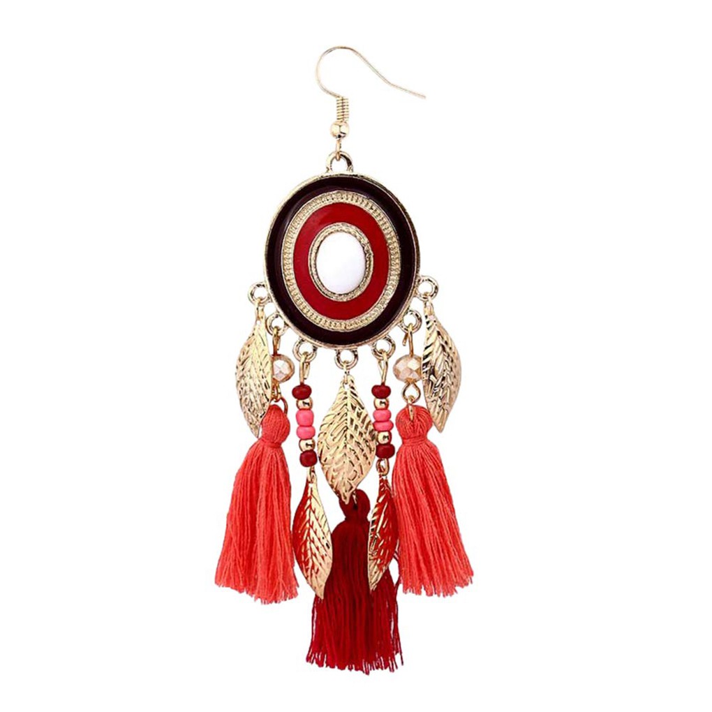 1 Đôi Bông Tai Hình Chiếc Lá Tua Rua Phong Cách Bohemian Cho Nữ