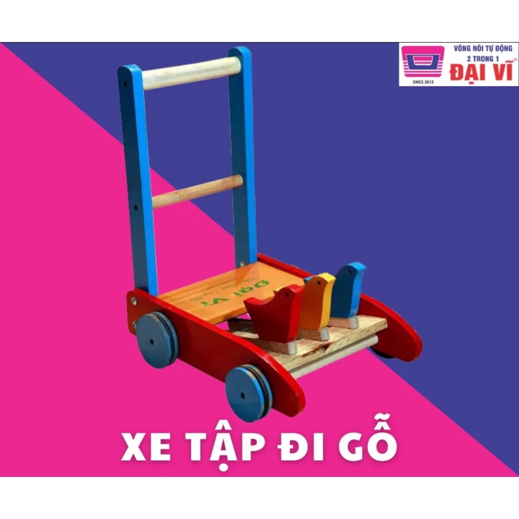 Xe tập đi bằng gỗ 3 con gà cao cấp cho bé yêu Đại Vĩ