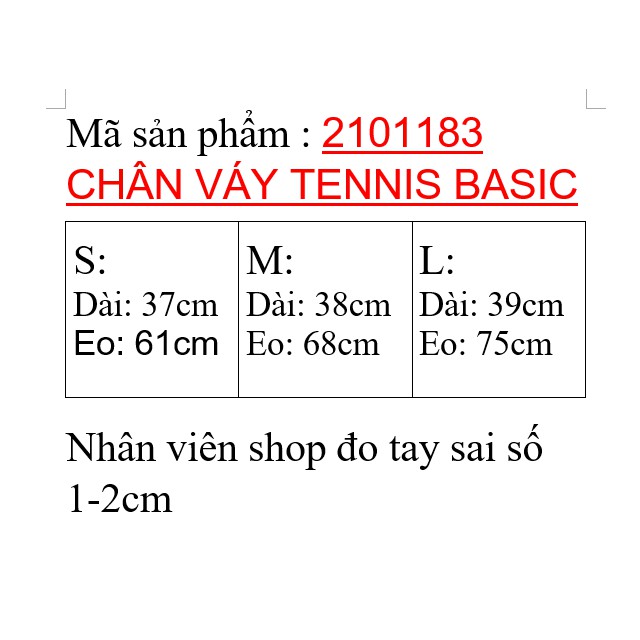 [Mã WASKT304 giảm 15% tối đa 30K đơn 99K] 2101183 CHÂN VÁY TENNIS BASIC - SIZE S,M,L | BigBuy360 - bigbuy360.vn