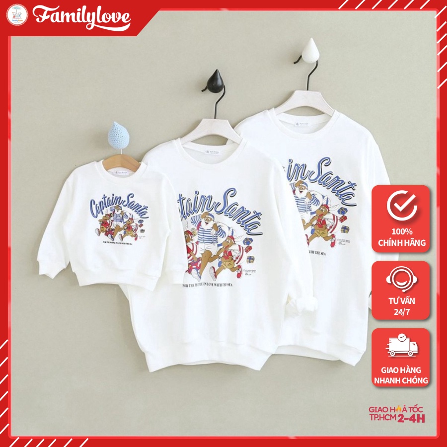 Áo Sweater Gia đình Familylove - Áo Sweater gia đình Hình ông già noel Captain Santa Chất Cotton 100% Cao Cấp
