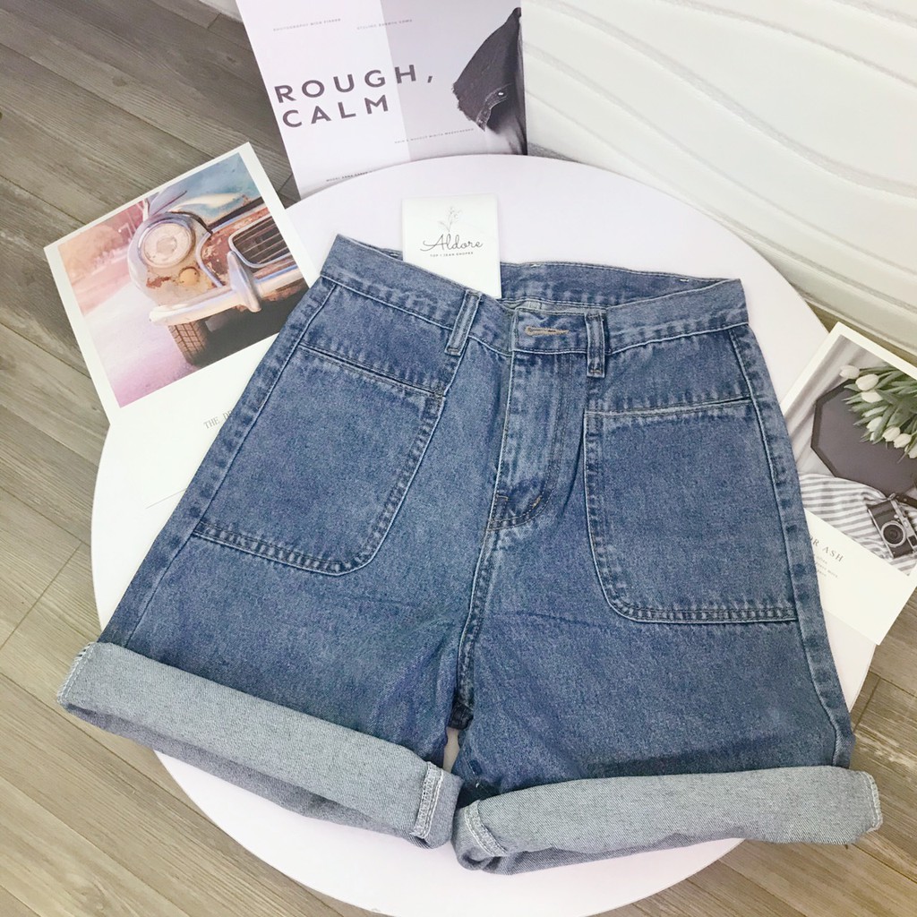 Quần short jean nữ lửng ống rộng cạp cao MSHA4