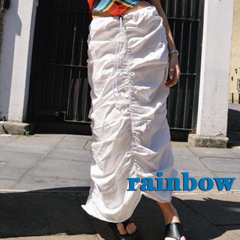 Chân Váy Baggy Dài Màu Cầu Vồng 2000s Phối Dây Rút Phong Cách Harajuku Thời Trang Cho Nữ Y2K