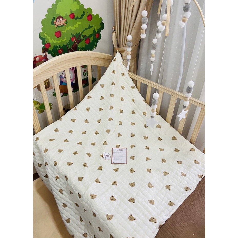 Bộ sản phẩm xô muslin cao cấp Iume Kids họa tiết Oliu, chất xô Muslin nhẹ, thoáng, thấm hút nhanh, không gây kích ứng da