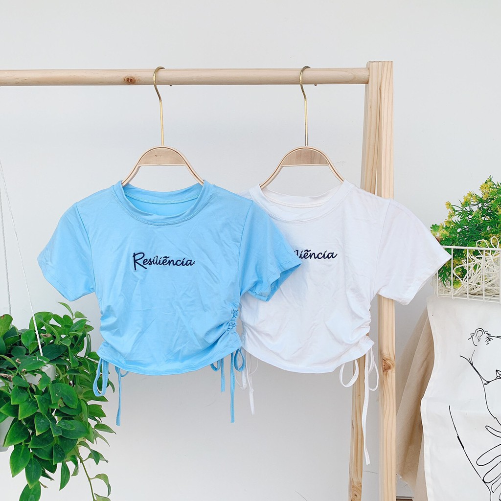 Áo croptop ôm body rút dây 2 bên thêu chữ kiểu cực xinh