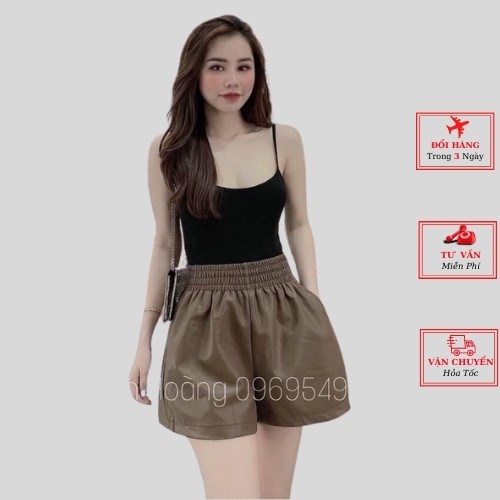 Quần short đùi da nữ cạp cao phồng nhẹ màu nâu đen ulzzang hàn quốc thời trang yolo fashion
