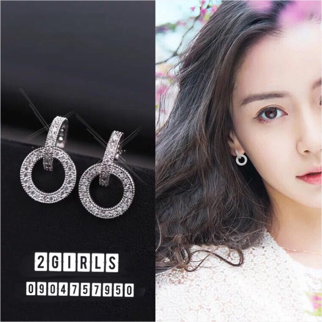 Bông tai bạc ý 30% đá sáng kiểu mới hàn quốc đơn giản dễ phối đồ