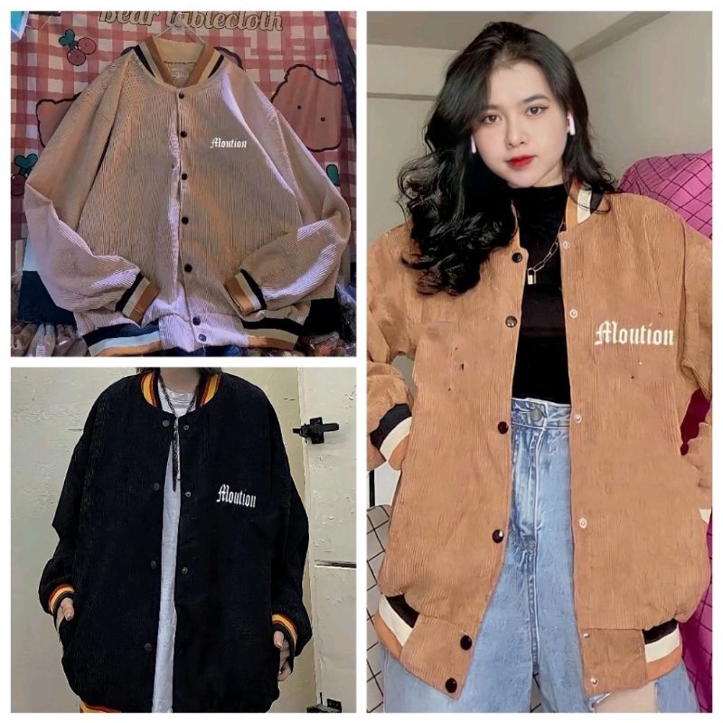Áo khoác nhung tăm Unisex MOUTION áo khoác Bomber nhung Hàn Quốc