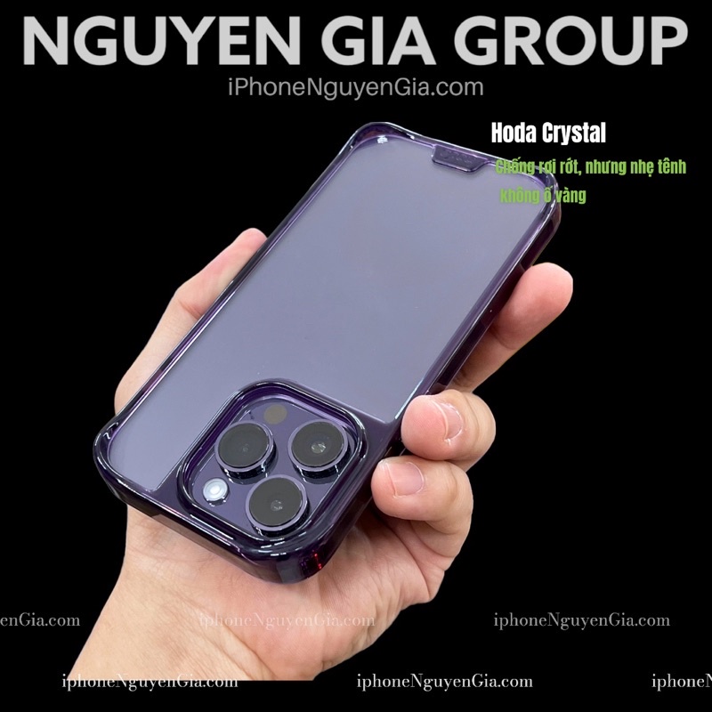 Ốp Hoda Crystal Pro Class kháng khuẩn chống rớt cho iP 14 pro max 13 pro max tại Nguyễn Gia group