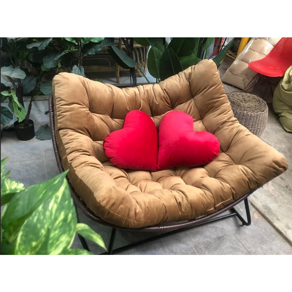 Ghế lười bập bênh nệm vuông thư giãn, đọc sách Papasan khung sắt mây nhựa