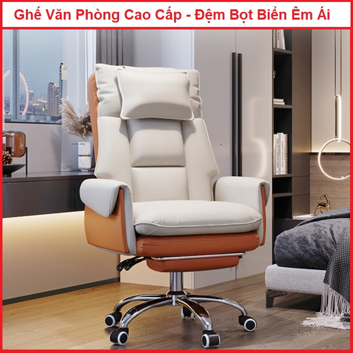 Ghế Văn Phòng Da Cao Cấp , Đệm Bọt Biển Êm Ái , Ghế Boss Có Gác Chân , Ghế Văn Phòng