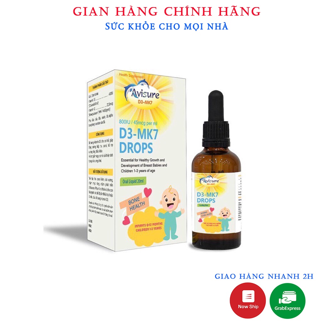 Avisure D3-MK7 Drops.Bổ Sung Vitamin D3,K2 Giúp Bé Hấp Thu Canxi,Phát Triển Chiều Cao