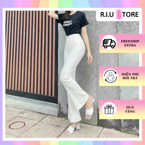 Quần bò jean nữ ống loe màu trắng giãn jeans cạp cao cao cấp Hottrend 2022, co giãn mạnh ( ảnh thật )
