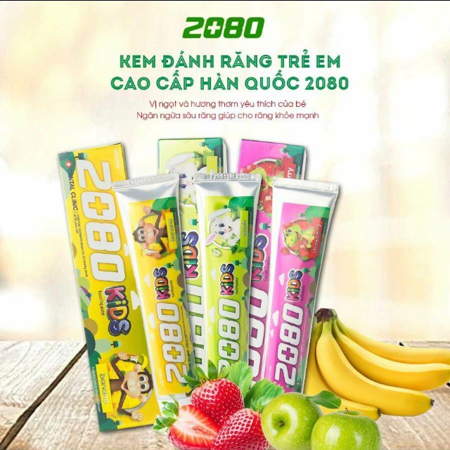 KEM ĐÁNH RĂNG TRẺ EM CAO CẤP HÀN QUỐC 2080 - HƯƠNG TÁO, DÂU,CHUỐI