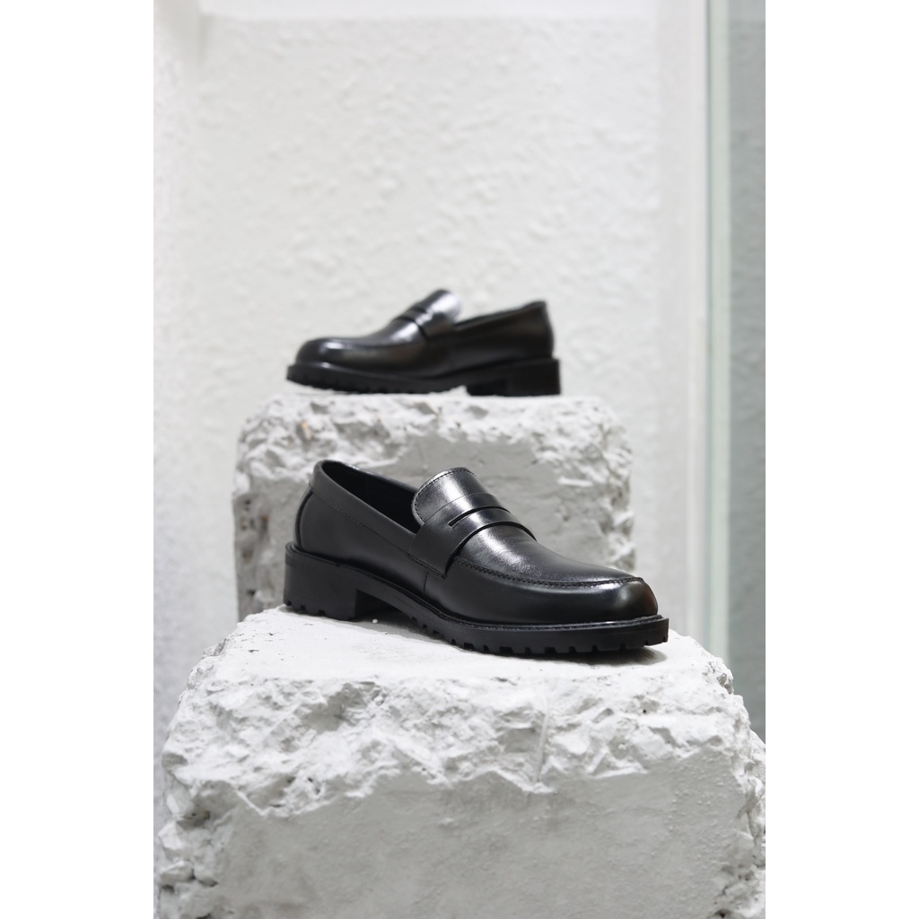 Giày Penny Loafer Black Hood - Da bò nhập khẩu cao cấp - Đế phíp gỗ 4cm - Bảo hành 12 tháng
