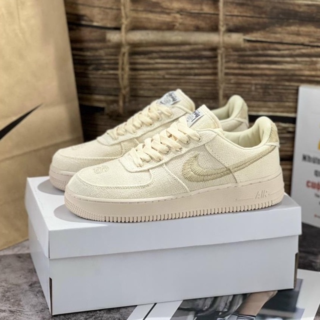Giày Sneaker Af1 Stussy Af1 Canvas Af1 Da Lộn Xám Đen Tặng Tất