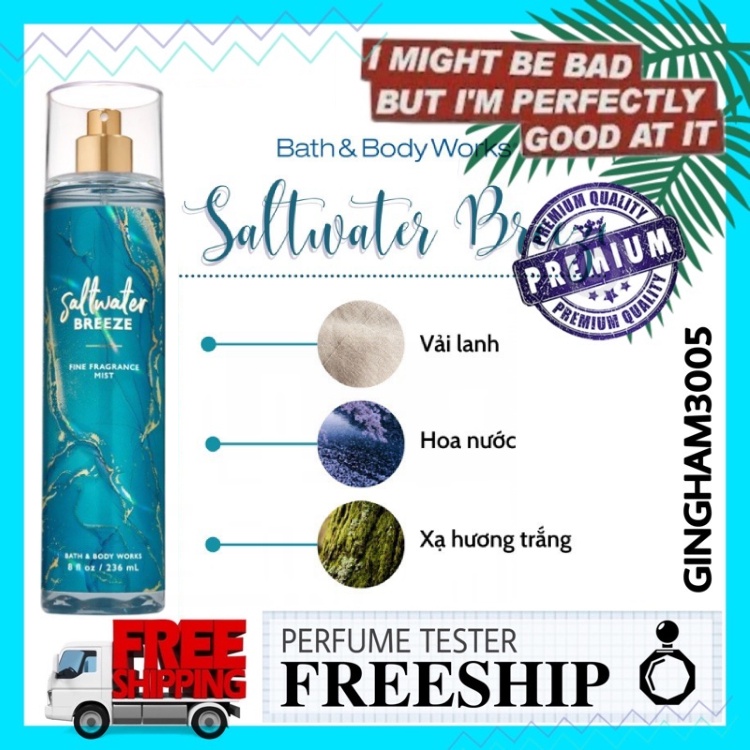 ✦GH✦ Sản Phẩm Tắm Dưỡng Xịt Thơm Toàn Thân Bath & Body Works SALTWATER BREEZE fullseal 236ml