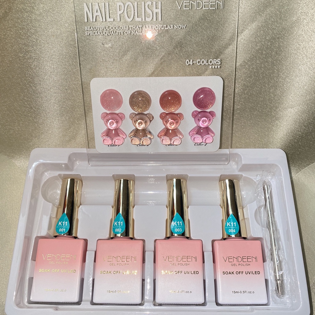 Set sơn gel VENDEENI - Set 4 chai 15ml tặng kèm bảng màu