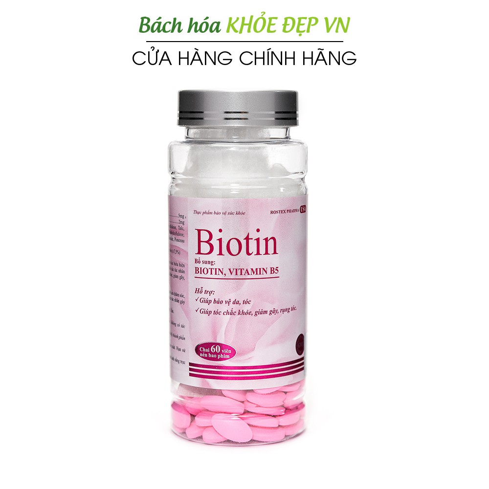 Viên uống bổ sung Biotin, Vitamin B5 giúp tóc chắc khỏe, giảm gãy rụng tóc - Chai 60 viên